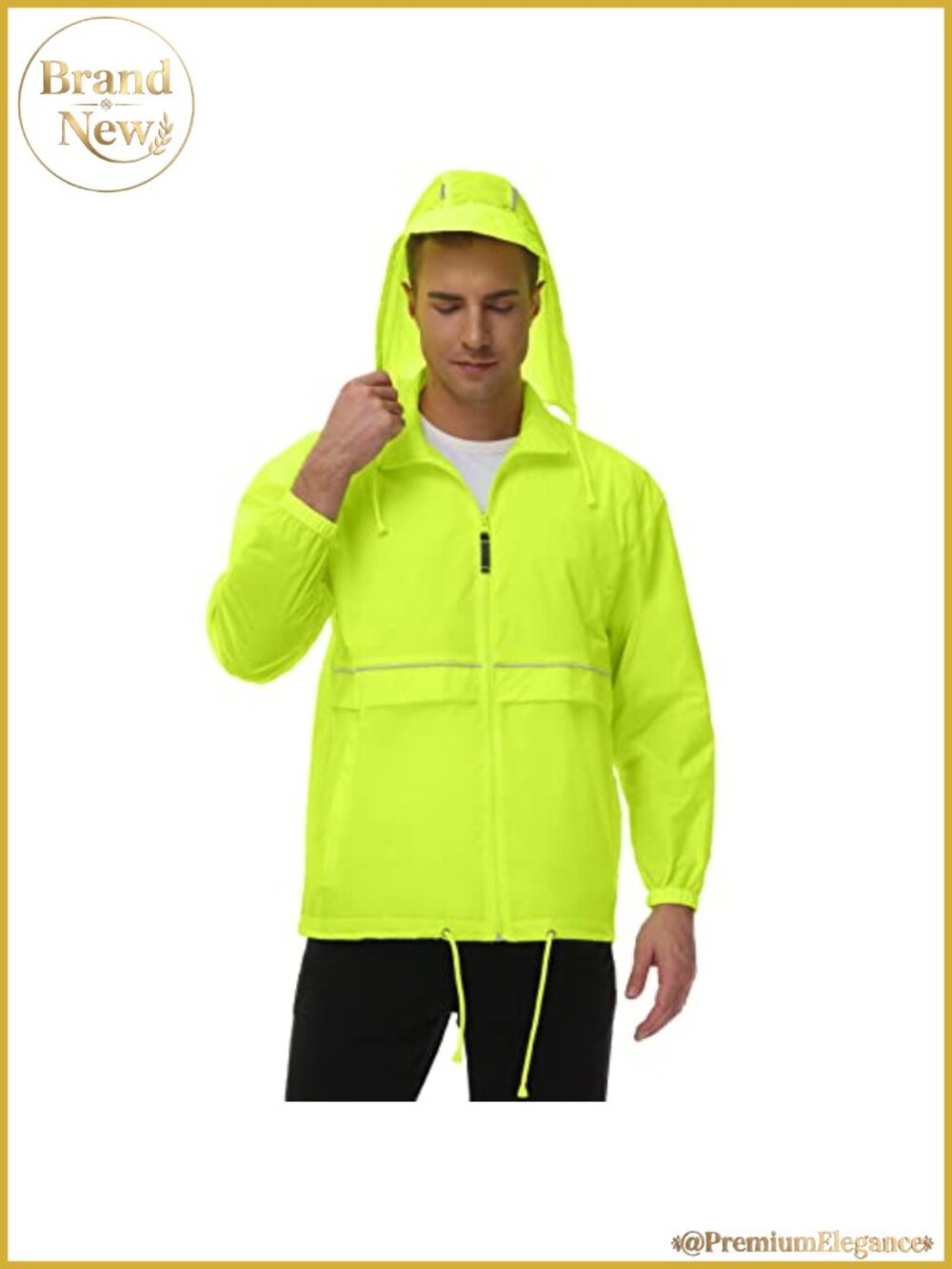 Men's Waterproof Rain Jacket Packable Windbreaker Reflective Cycling Hiking